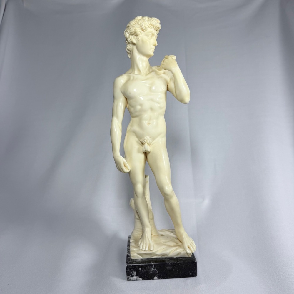 G. Ruggeri Michelangelo David Statue Sculpture Italy 13" White Marble Base Art